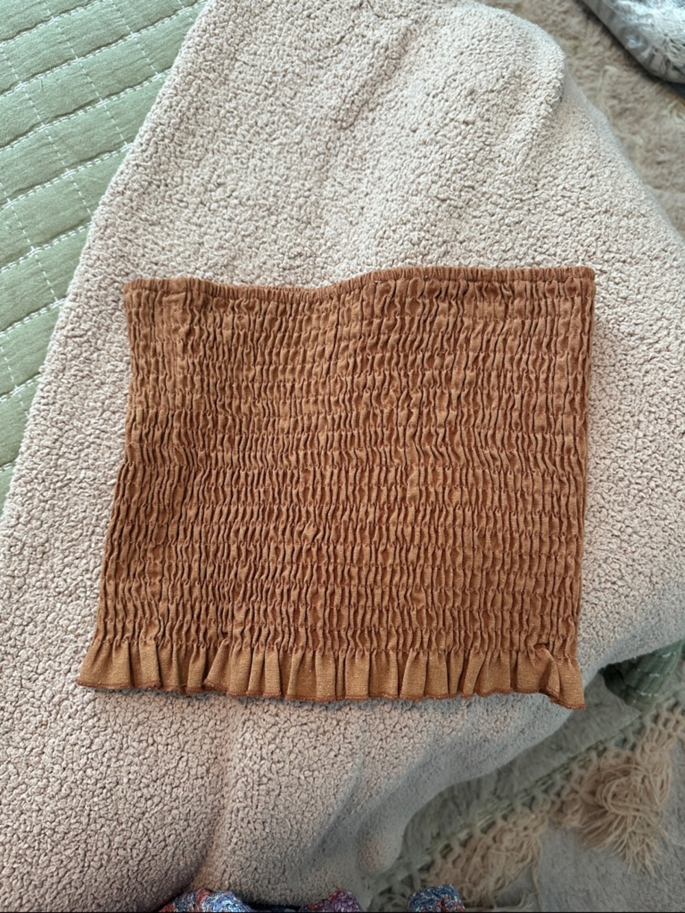She + Sky Smocked Tube Crop Top in Copper Brown - Picture 4 of 4